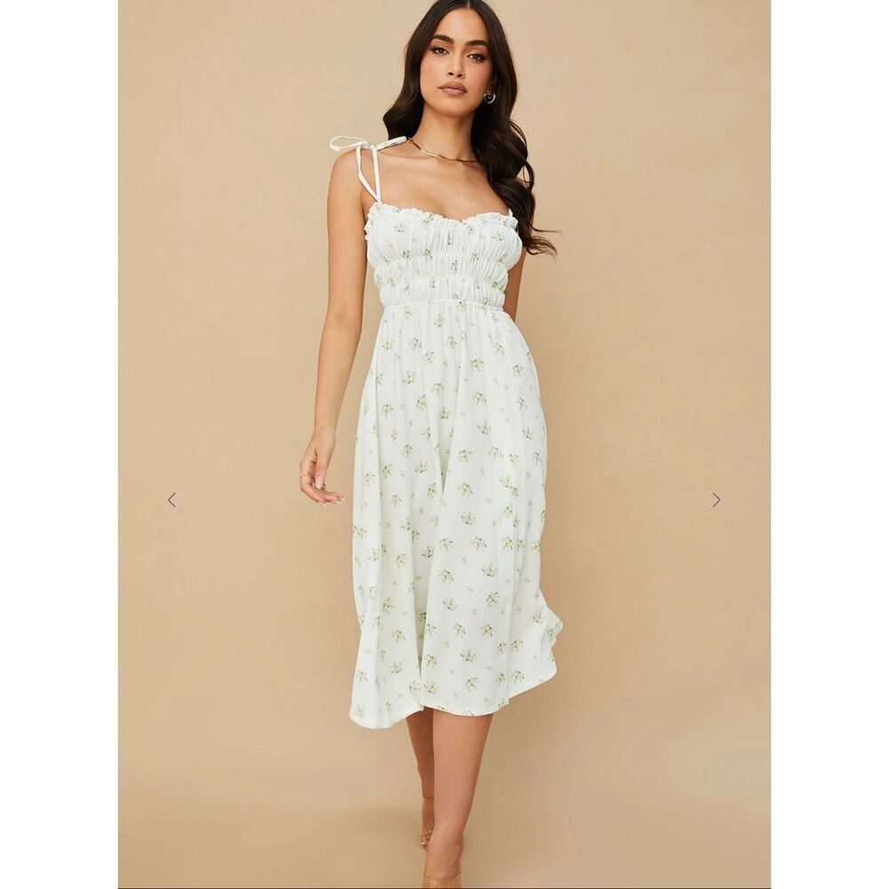 House of CB size M Cristabel ivory floral shirred midi dress - EUC - Picture 2 of 9
